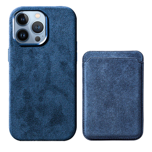 iPhone + Magsafe Plånbok - Alcantara Fodral - Ocean Blue - Combi Deal 